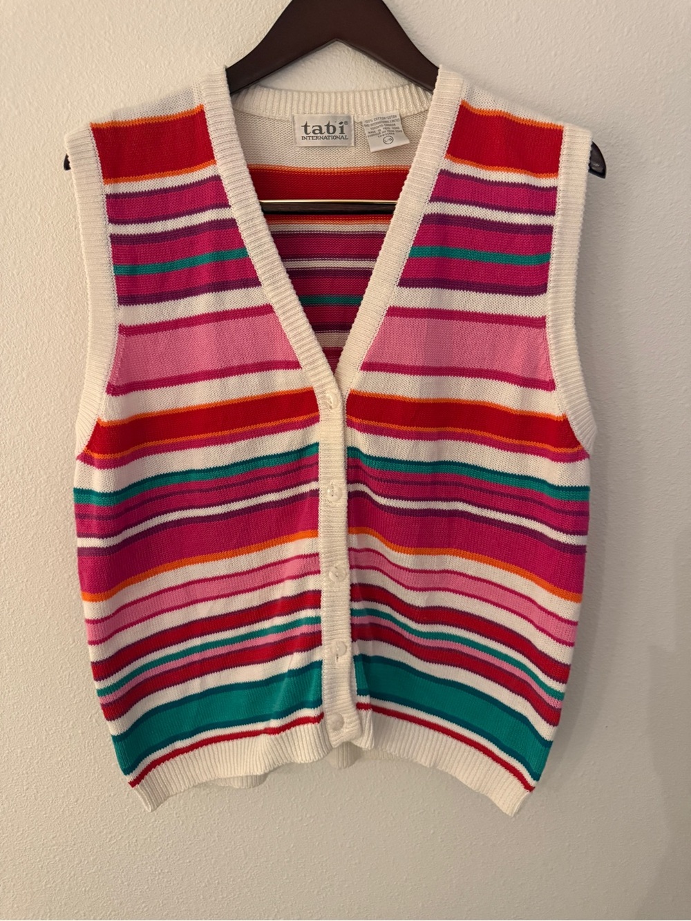 Tabi International Striped Sweater Vest Large Cotton Button Front Retro Preppy